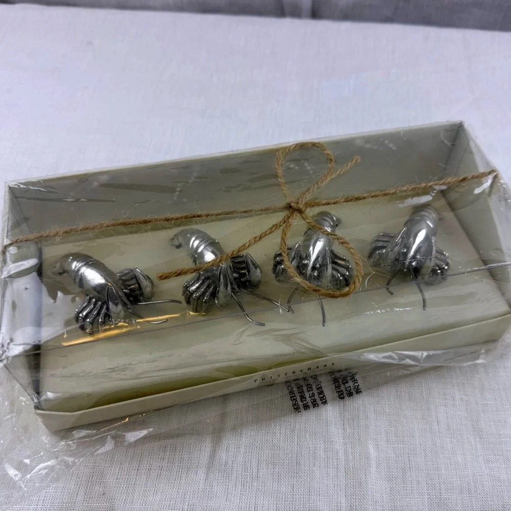 Pottery Barn Lobster Placecard Holders Set of 4 Silver Metal Coastal Decor NEW